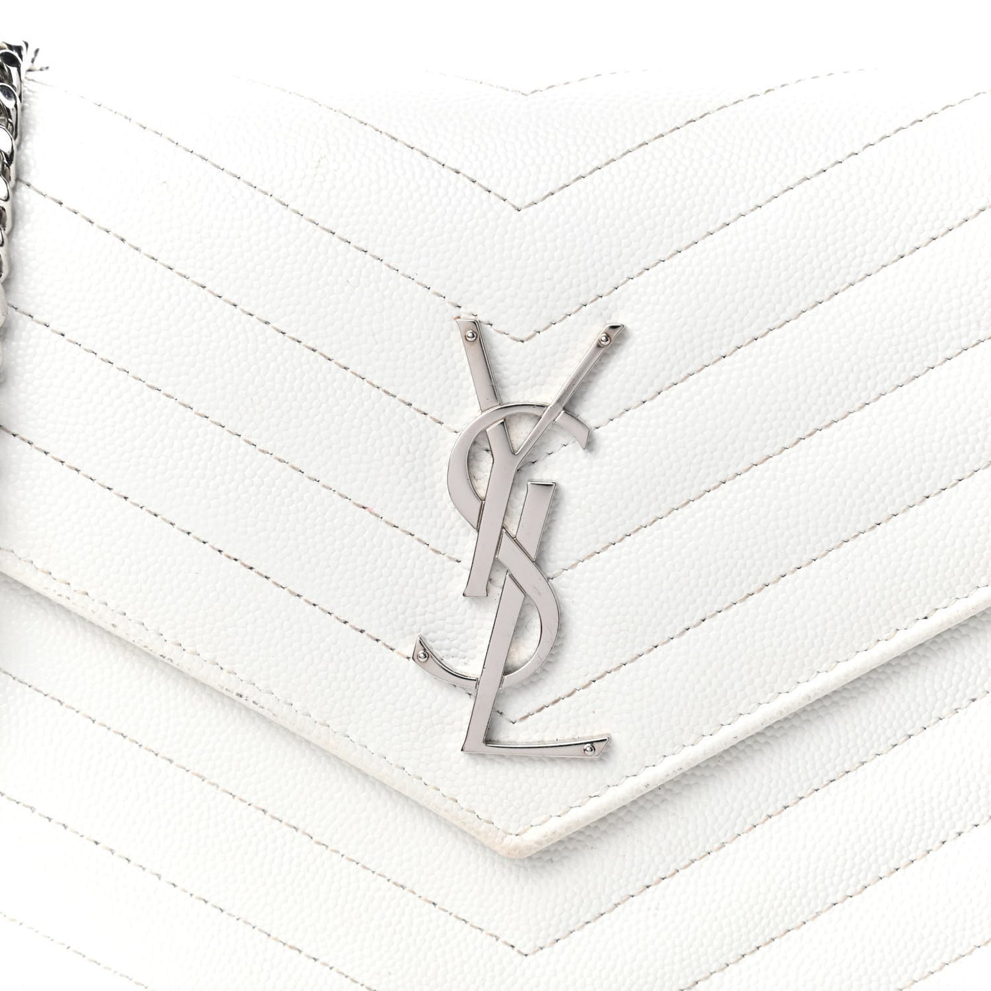 Grain De Poudre Matelasse Chevron Monogram Chain Wallet White