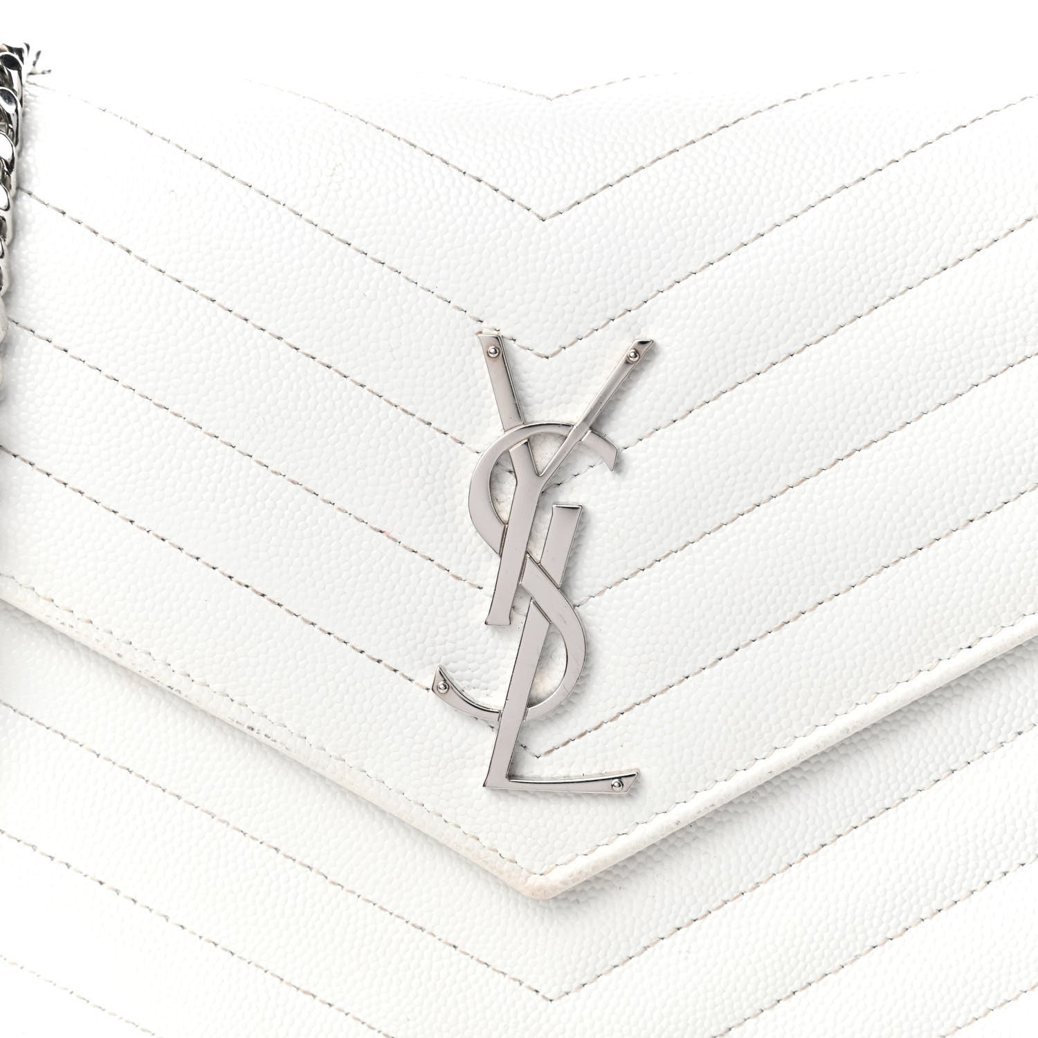 Saint Laurent Grain De Poudre Matelasse Chevron Monogram Chain Wallet White 9 of 9