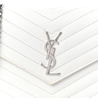 Saint Laurent Grain De Poudre Matelasse Chevron Monogram Chain Wallet White 9 of 9
