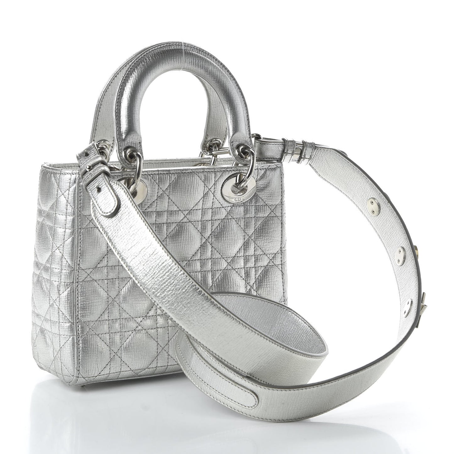Metallic Grained Calfskin Cannage Small Lucky Badges My Lady Dior Silver