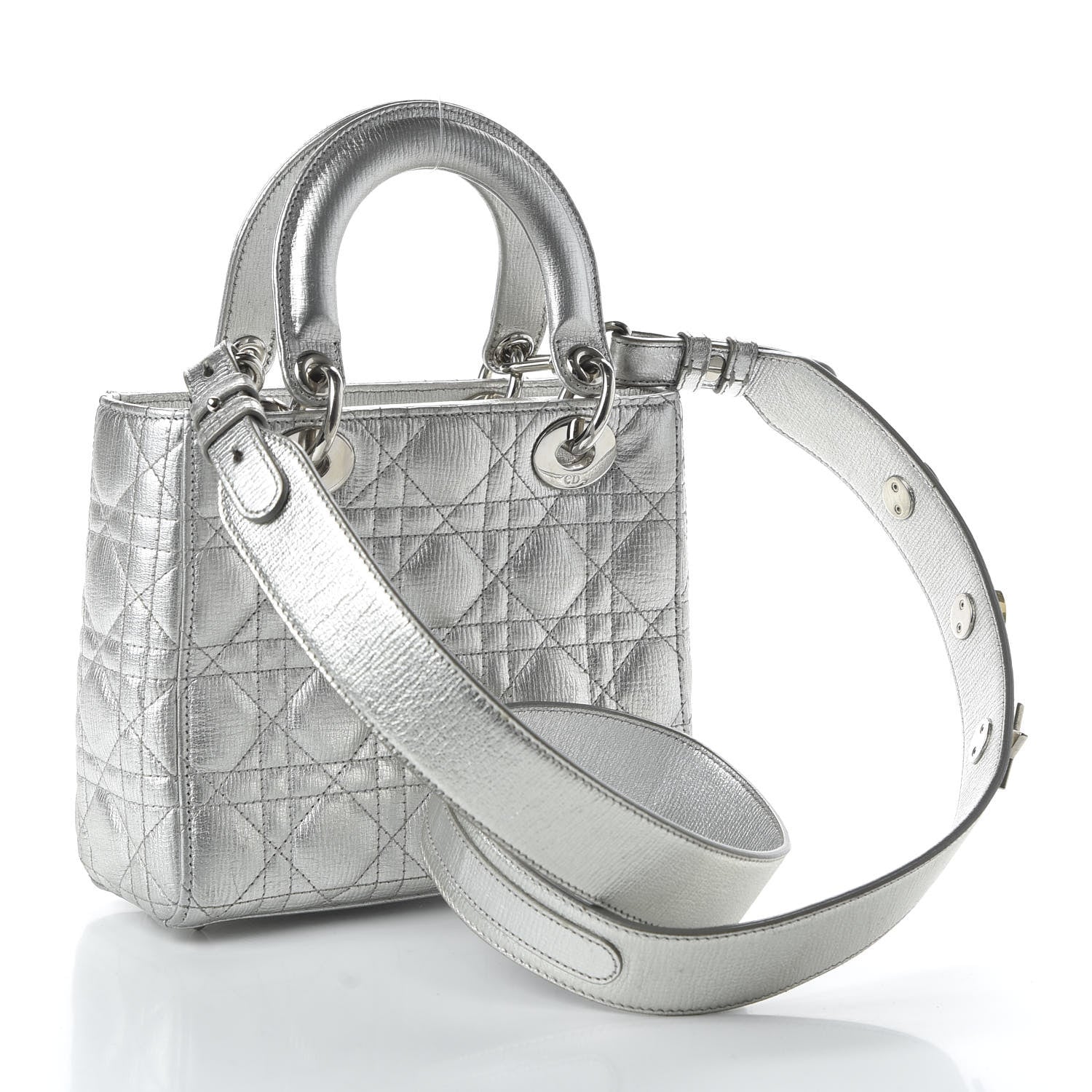 Christian Dior Metallic Grained Calfskin Cannage Small Lucky Badges My Lady Dior Silver 3 of 9