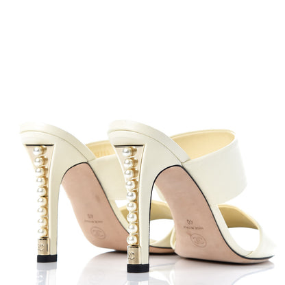 Chanel Lambskin Pearl Sandal Mules 40 Ivory 4 of 9
