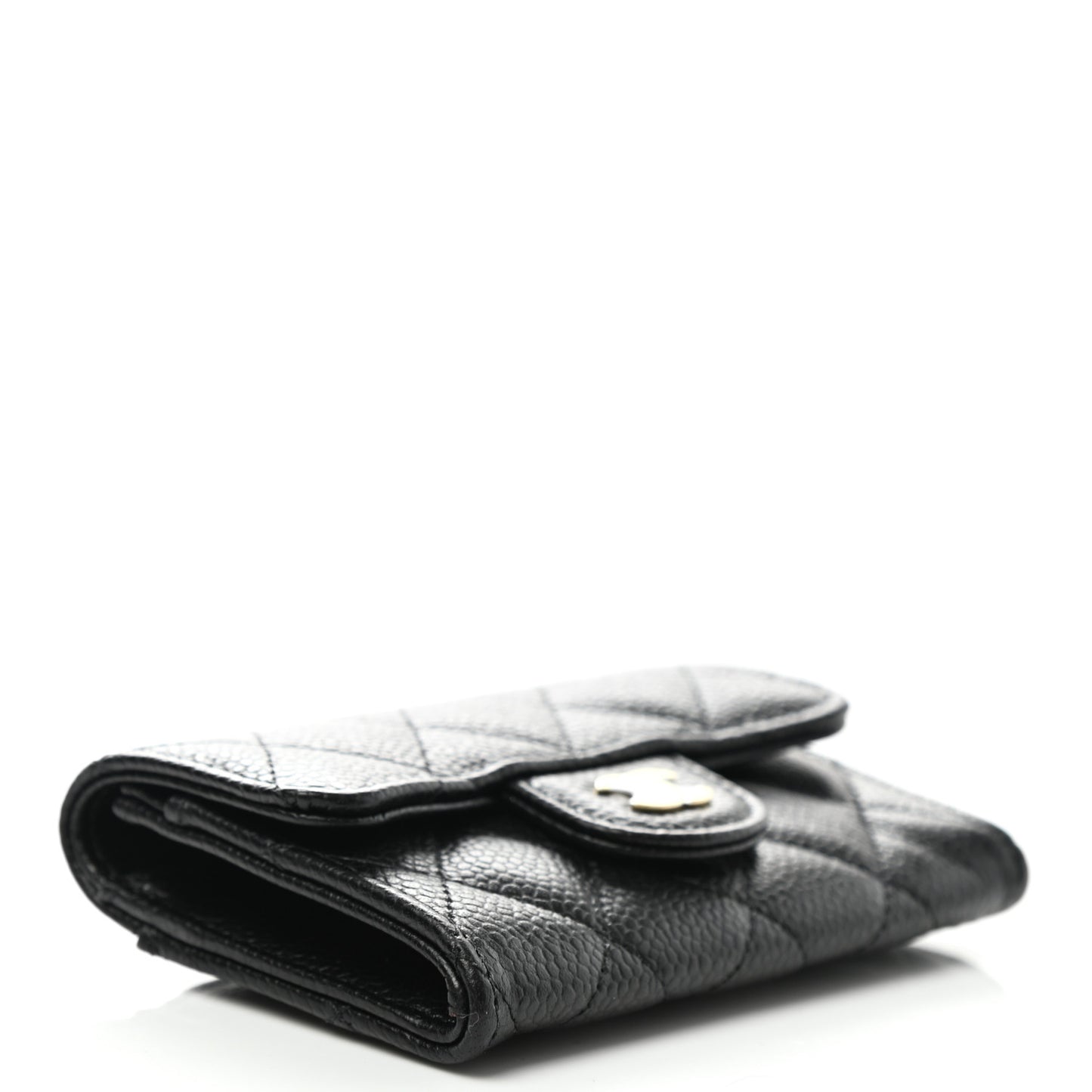 Caviar Quilted Flap Card Holder Wallet Black
