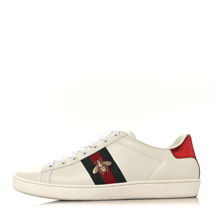 Gucci Calfskin Ayers Bee Embroidered Womens Ace Sneakers 38.5 White Flame Red Green 1 of 10