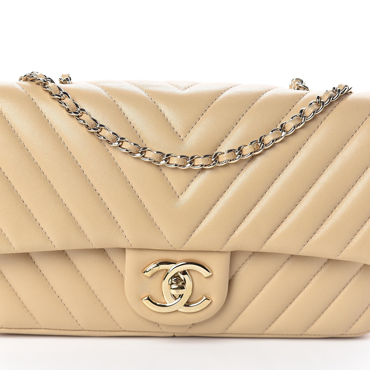 Chanel Lambskin Chevron Quilted Small Single Flap Light Beige 9 of 13