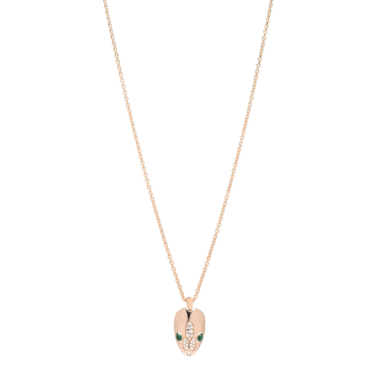 Bulgari 18K Rose Gold Diamond Malachite Serpenti Seduttori Pendant Necklace 1 of 4