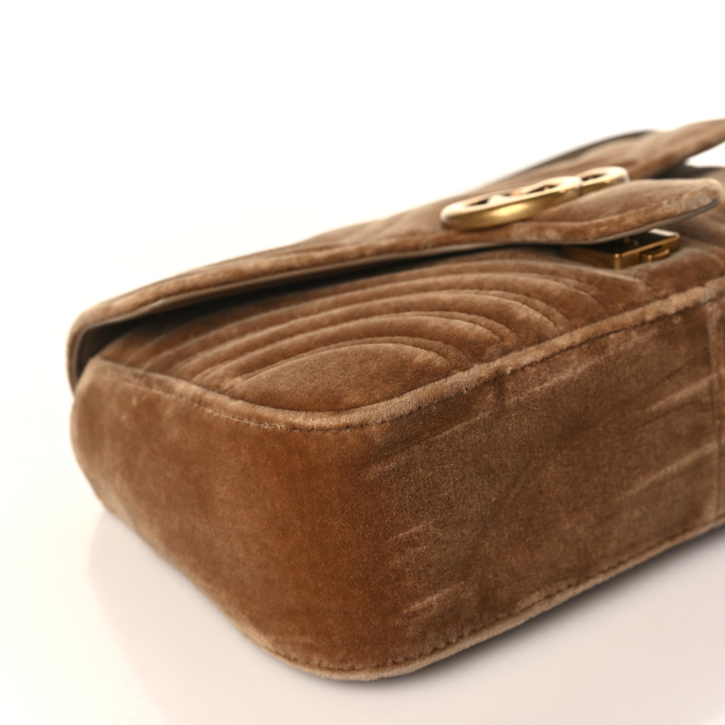 Velvet Matelasse Small GG Marmont Shoulder Bag Taupe