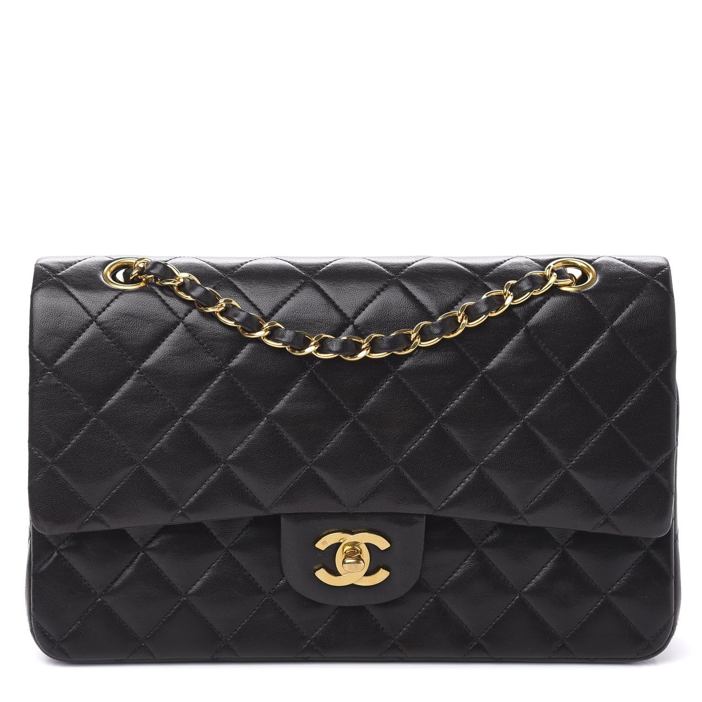 Lambskin Quilted Medium Double Flap Black