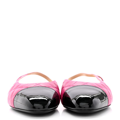 Chanel Lambskin Patent Cap Toe CC Slingback Flats 37 Pink Black 2 of 11