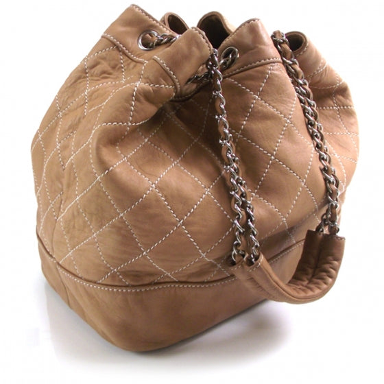 Chanel Leather Contrast Stitch Drawstring Tote 4 of 13