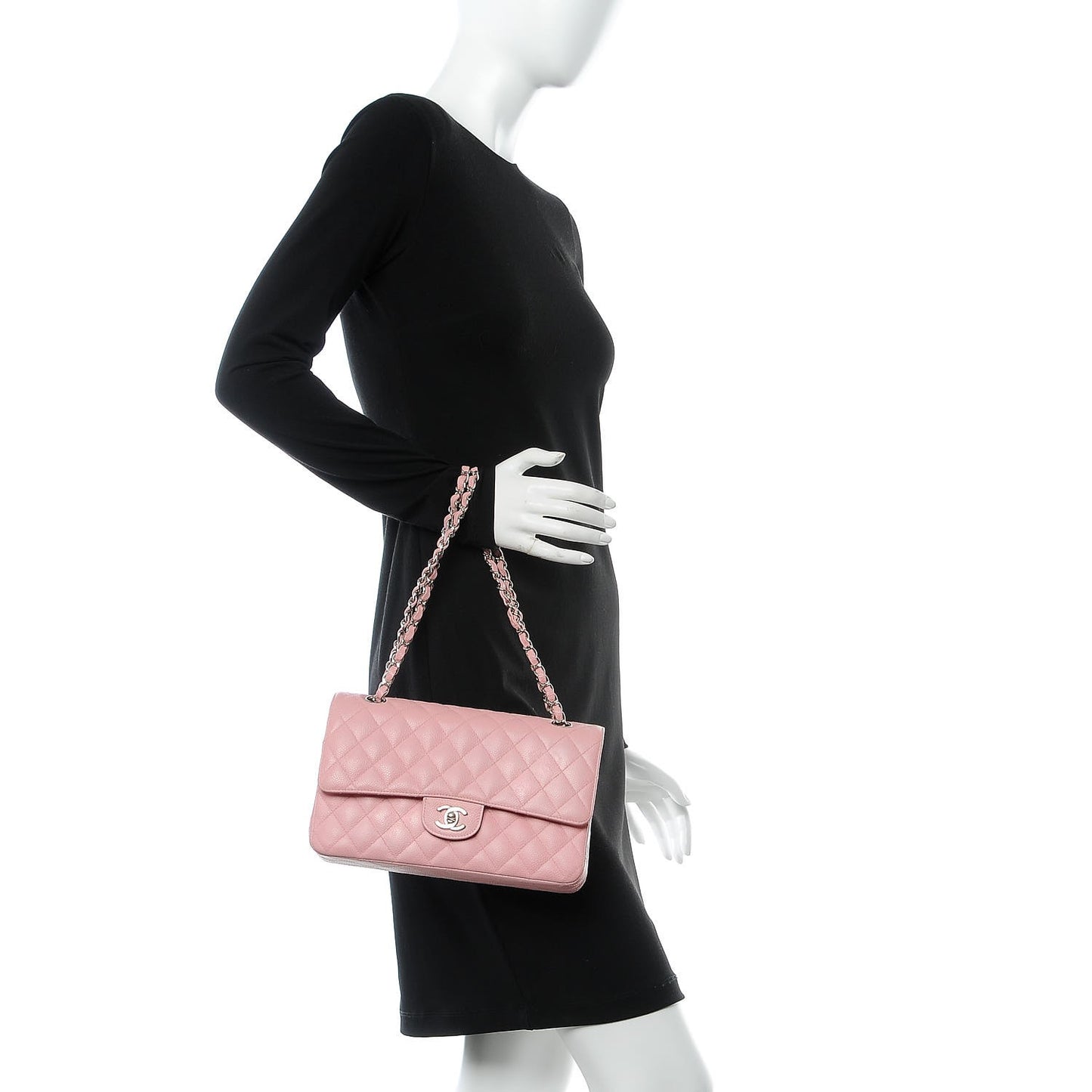 Caviar Quilted Medium Double Flap Pink