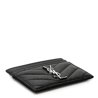 Saint Laurent Grain De Poudre Matelasse Chevron Monogram Credit Card Case Black 4 of 8