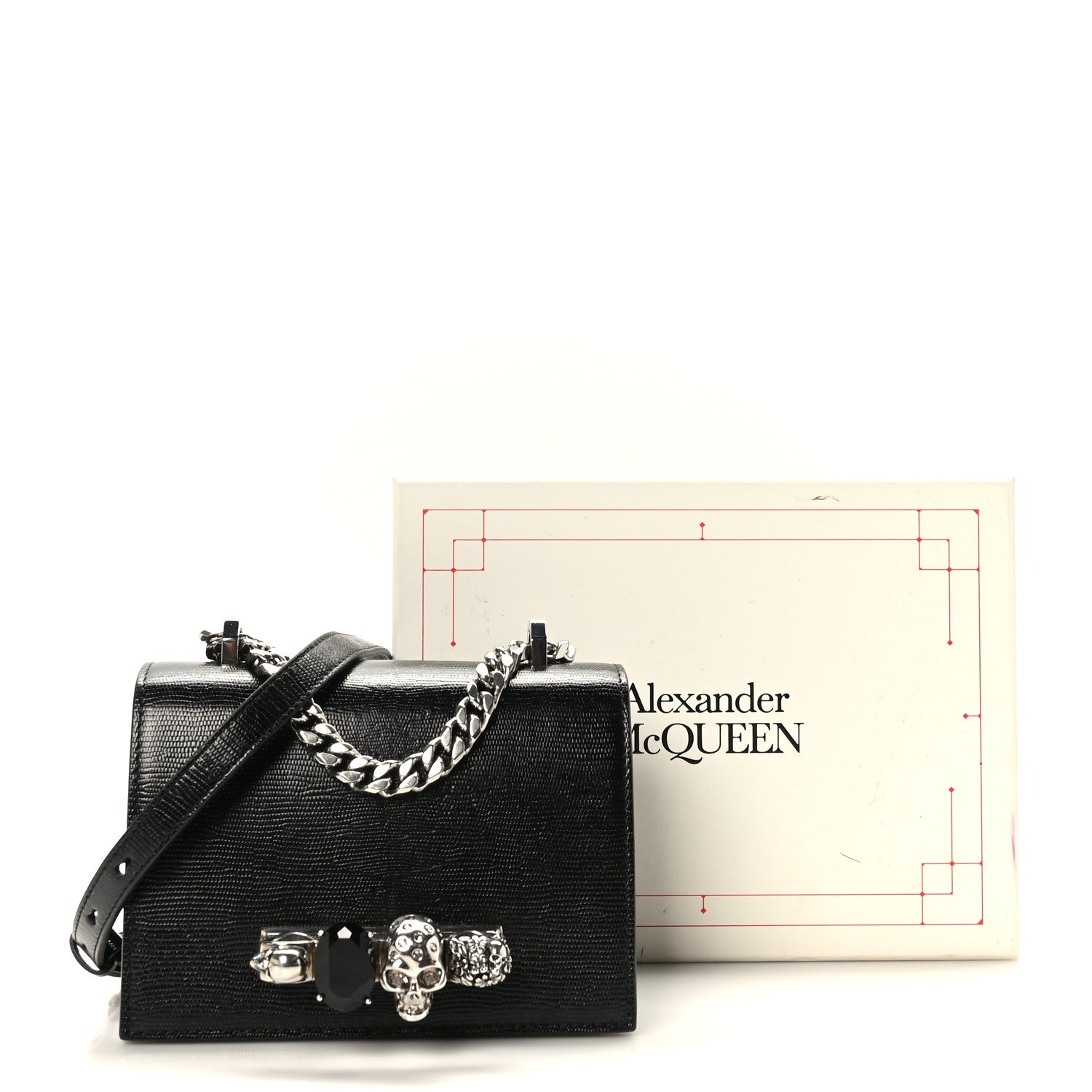 Alexander McQueen Lizard Embossed Calfskin Knuckle Crossbody Black 11 of 11