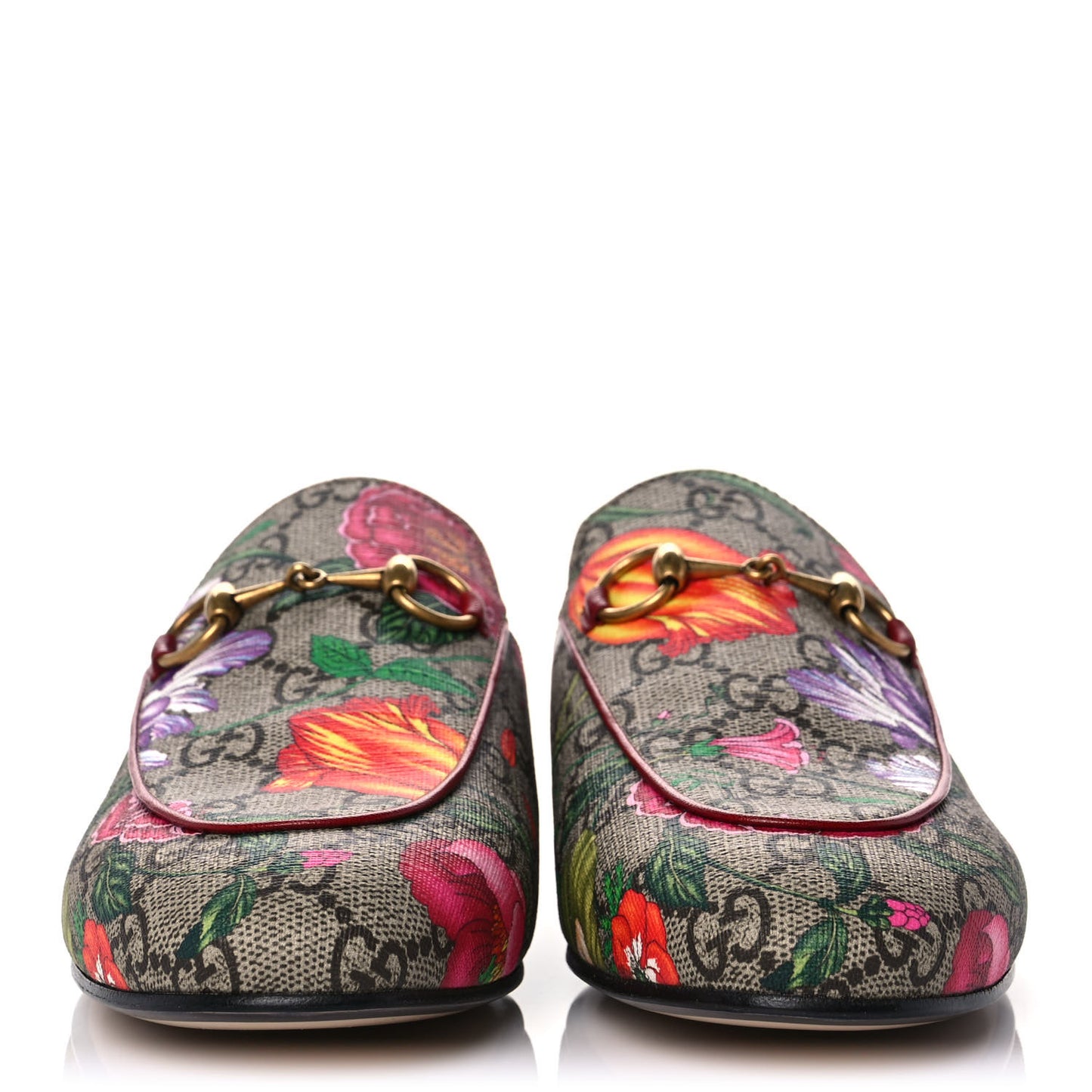 GG Supreme Monogram Flora Womens Princetown Slippers 36.5 Beige Ebony Multicolor Rosso