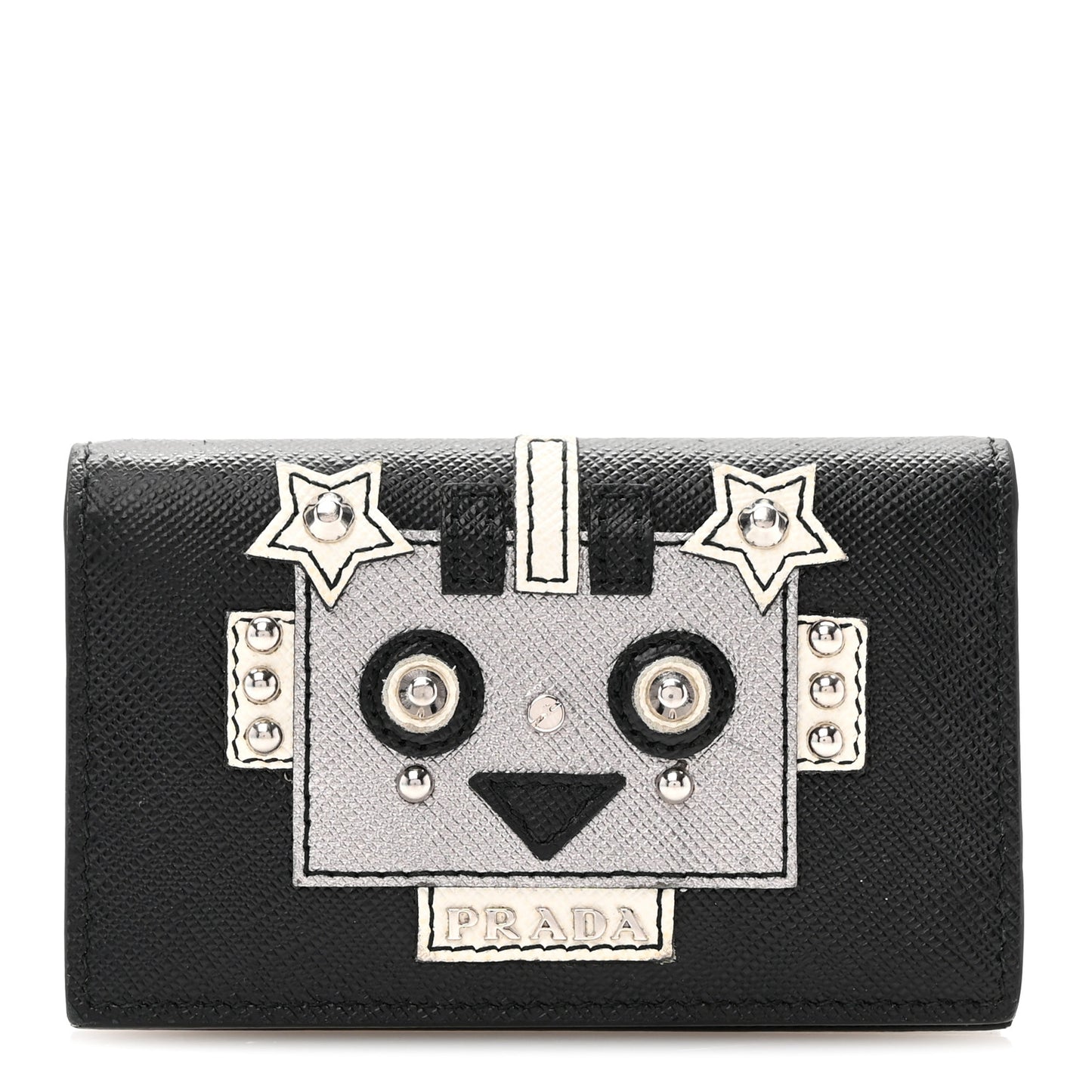 Saffiano Robot Metal Bi-Fold Card Holder Wallet Black Cromo