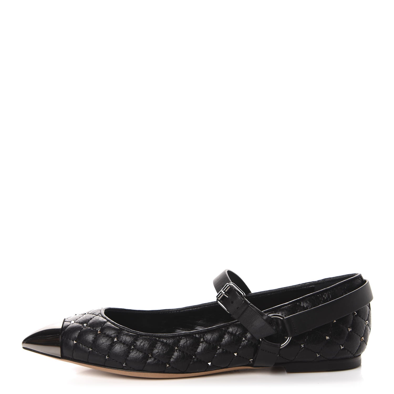Valentino Garavani Crackled Lambskin Rockstud Spike Captoe Ballerina Flats 40.5 Black 1 of 10