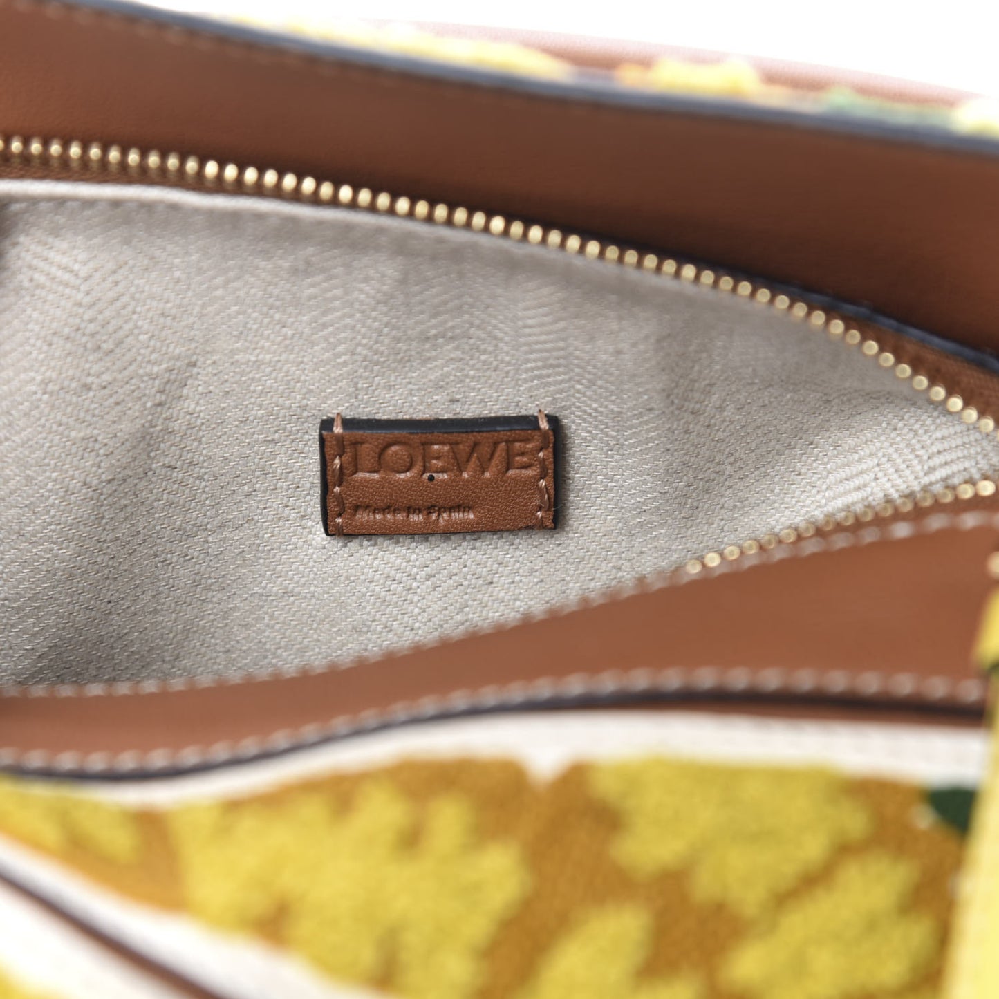 Calfskin Embroidered Floral Mini Puzzle Bag Tan Yellow
