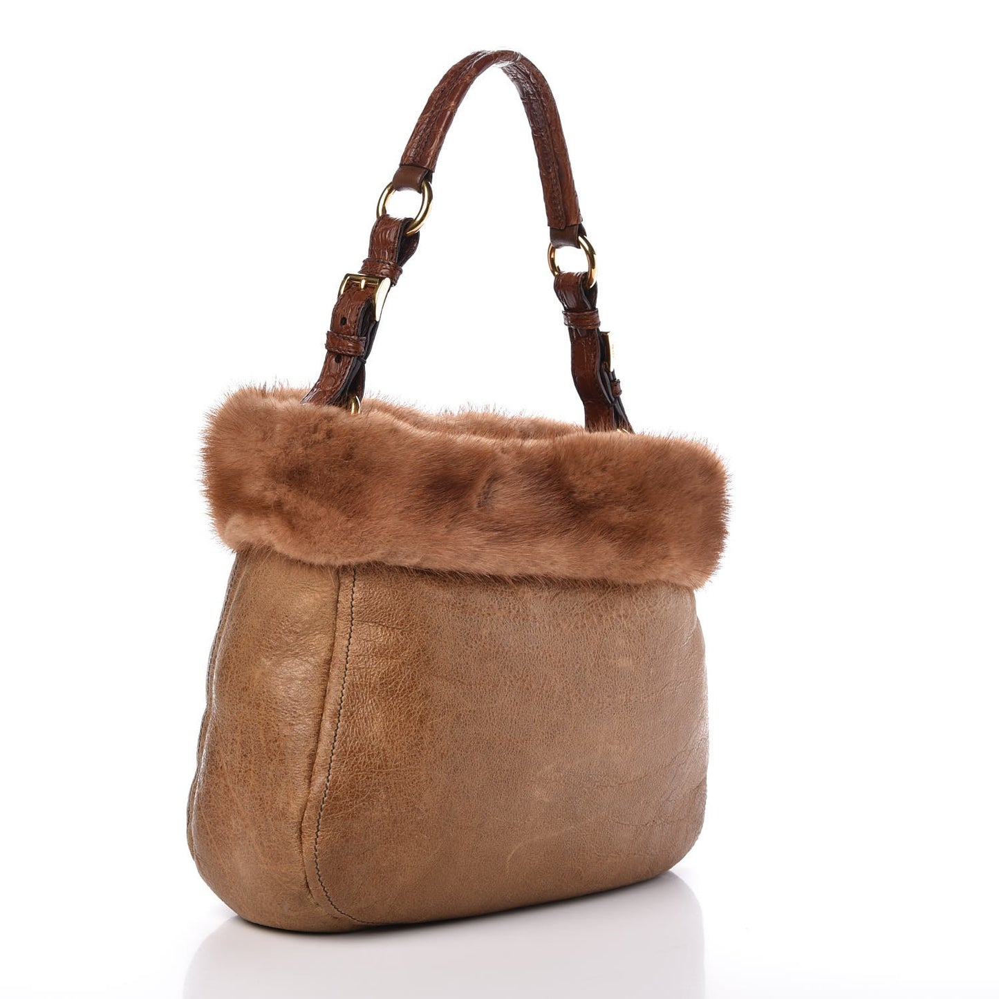 Suede Shearling Mink Fur Crocodile Shoulder Bag