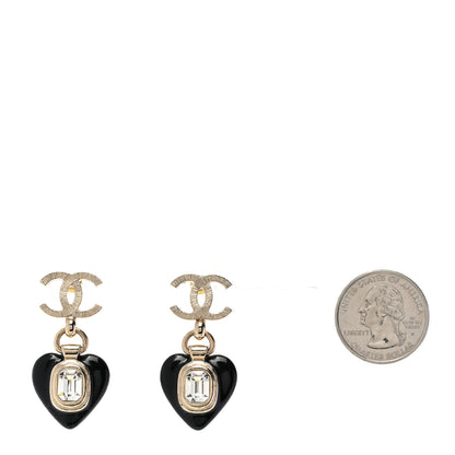 Chanel Resin Crystal CC Heart Drop Earrings Black Gold 2 of 5