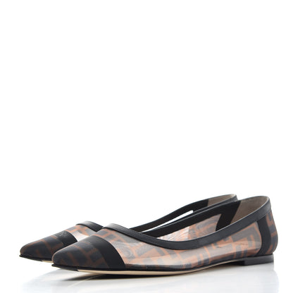 Fendi Mesh FF Skimmer Ballerina Flats 39 Tobacco Moro Black 3 of 10