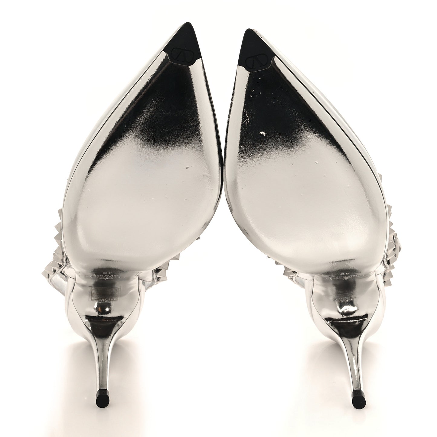 Metallic Patent Rockstud Ankle Strap 100mm Pumps 40 Silver