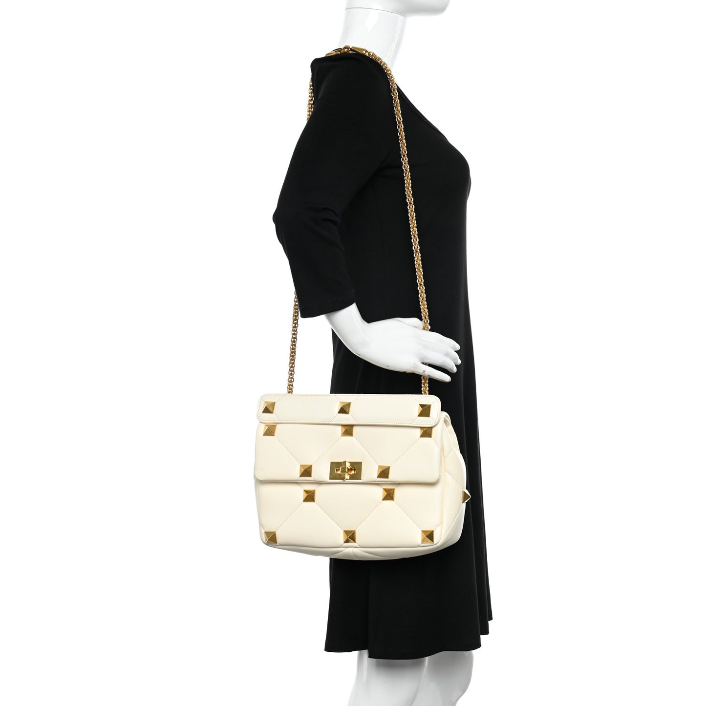 Nappa Large Roman Stud Shoulder Bag Ivory