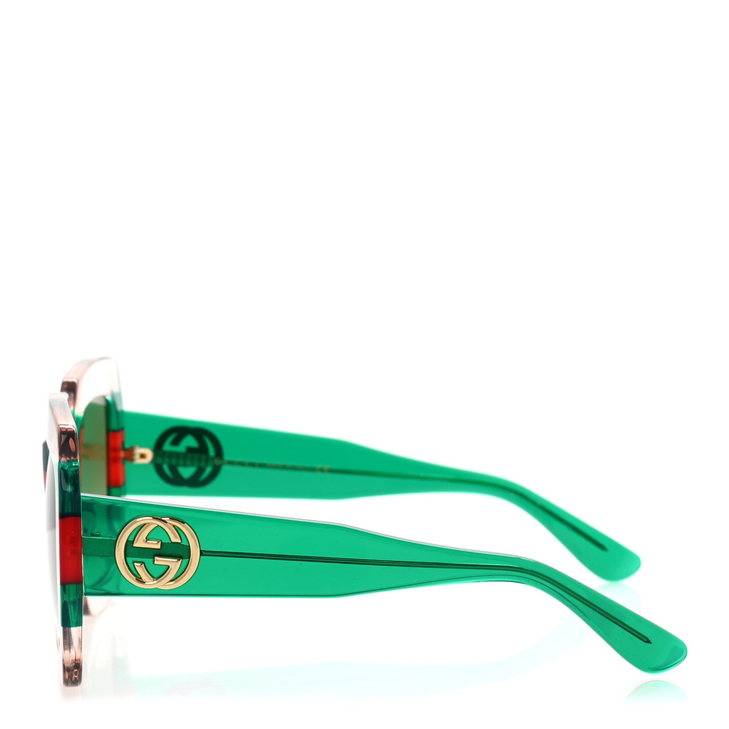 Gucci Acetate Square Web Frame GG0178S Sunglasses Green Red 3 of 9