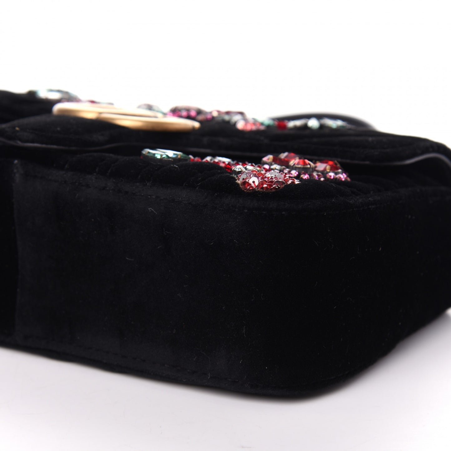 Velvet Matelasse Embroidered Mini GG Marmont Shoulder Bag Black