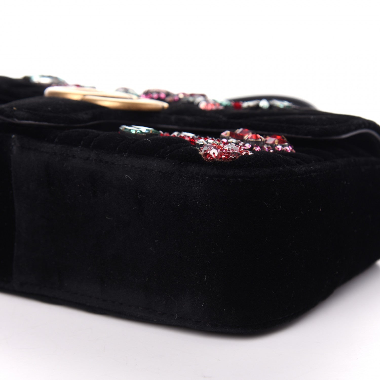 Gucci Velvet Matelasse Embroidered Mini GG Marmont Shoulder Bag Black 9 of 9