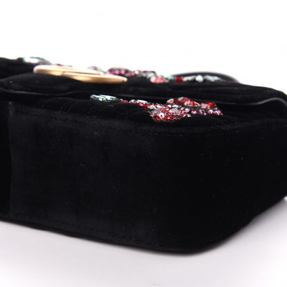 Gucci Velvet Matelasse Embroidered Mini GG Marmont Shoulder Bag Black 9 of 9