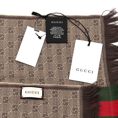 Gucci Wool Silk GG Monogram Web Verbier Fringe Scarf Light Brown Dark Green 4 of 4