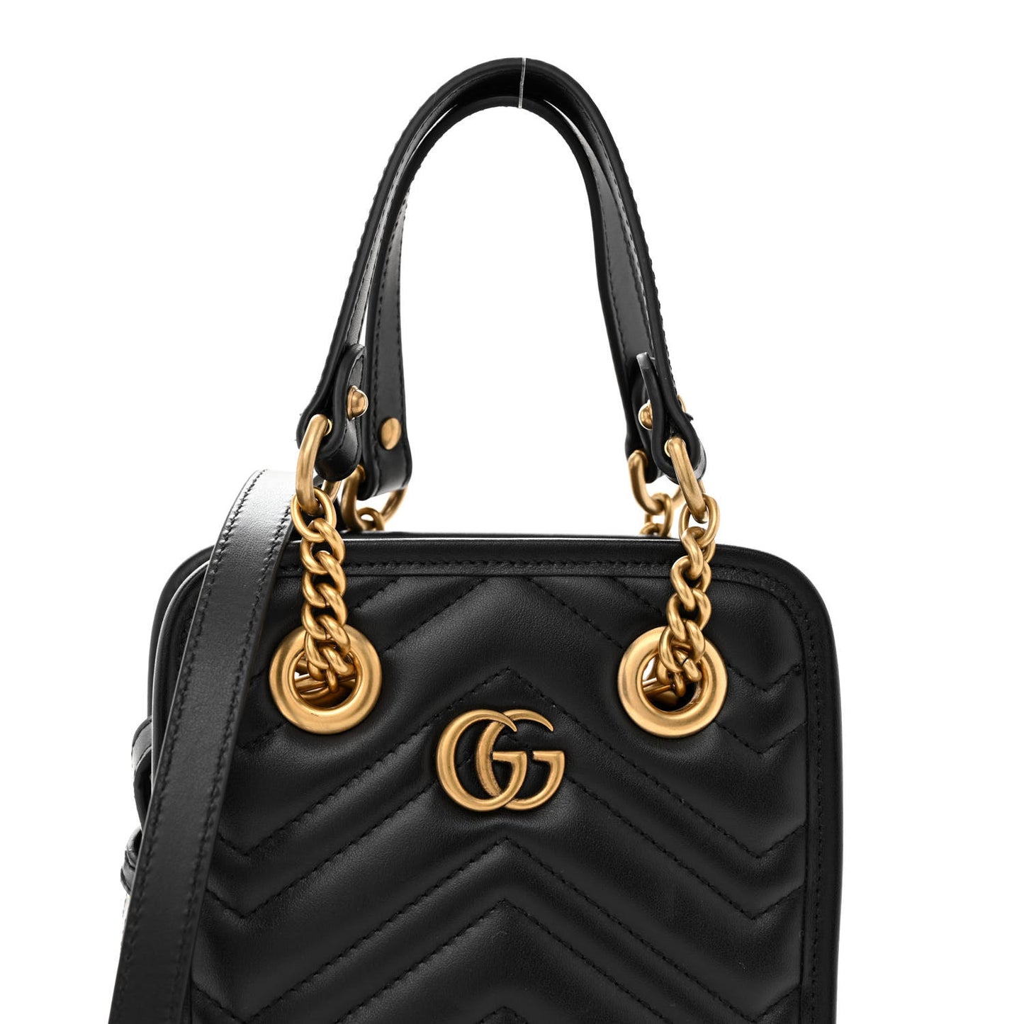 Calfskin Matelasse Chevron Mini GG Marmont Tote Black