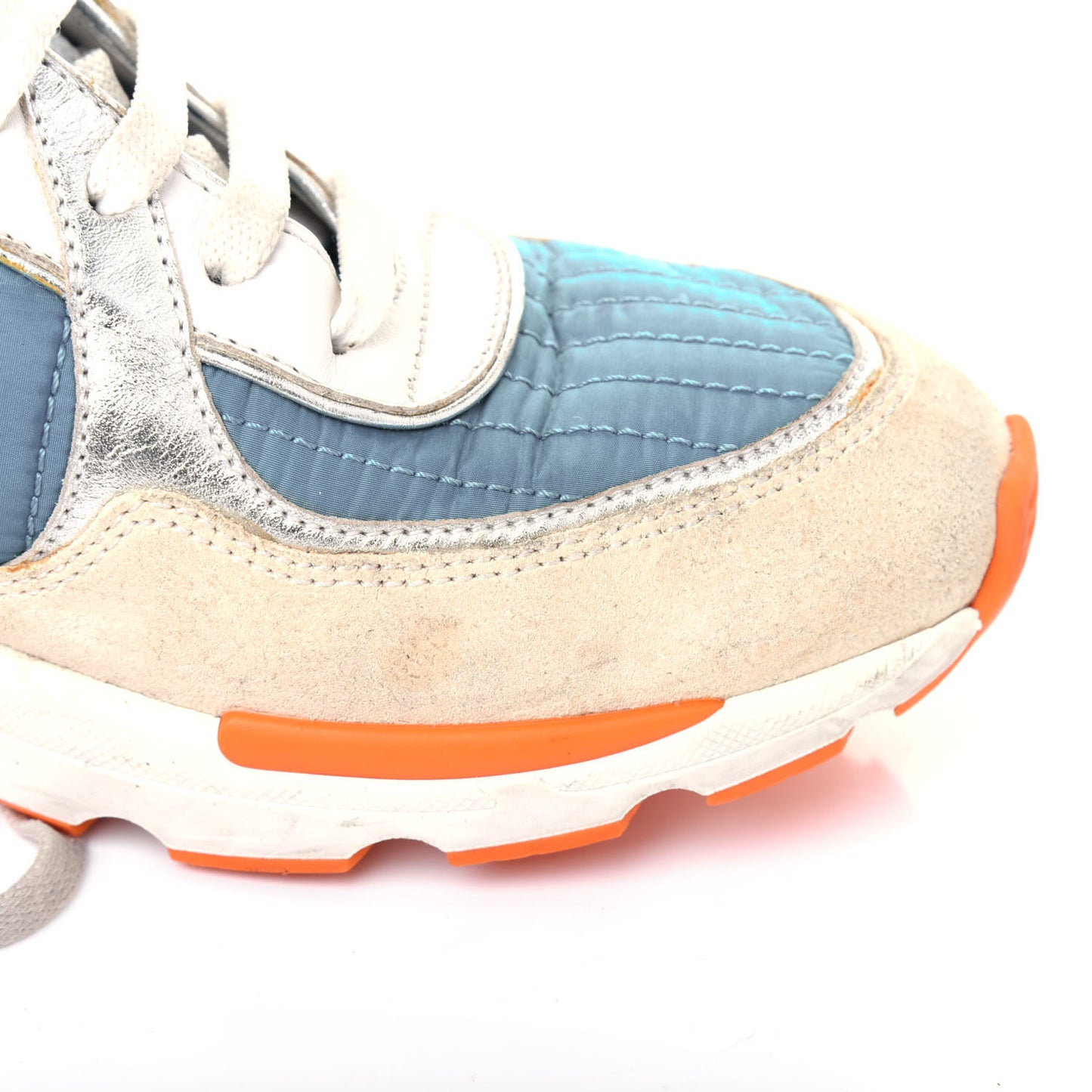 Suede Calfskin Fabric CC Sneakers 36.5 Blue White Orange
