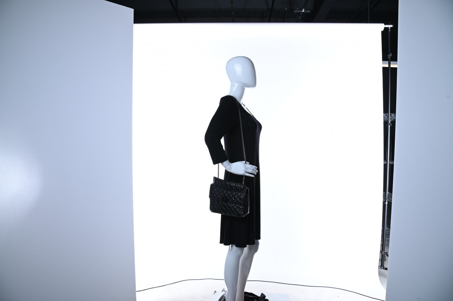 Craquele Nappa Large Rockstud Spike Shoulder Bag Black