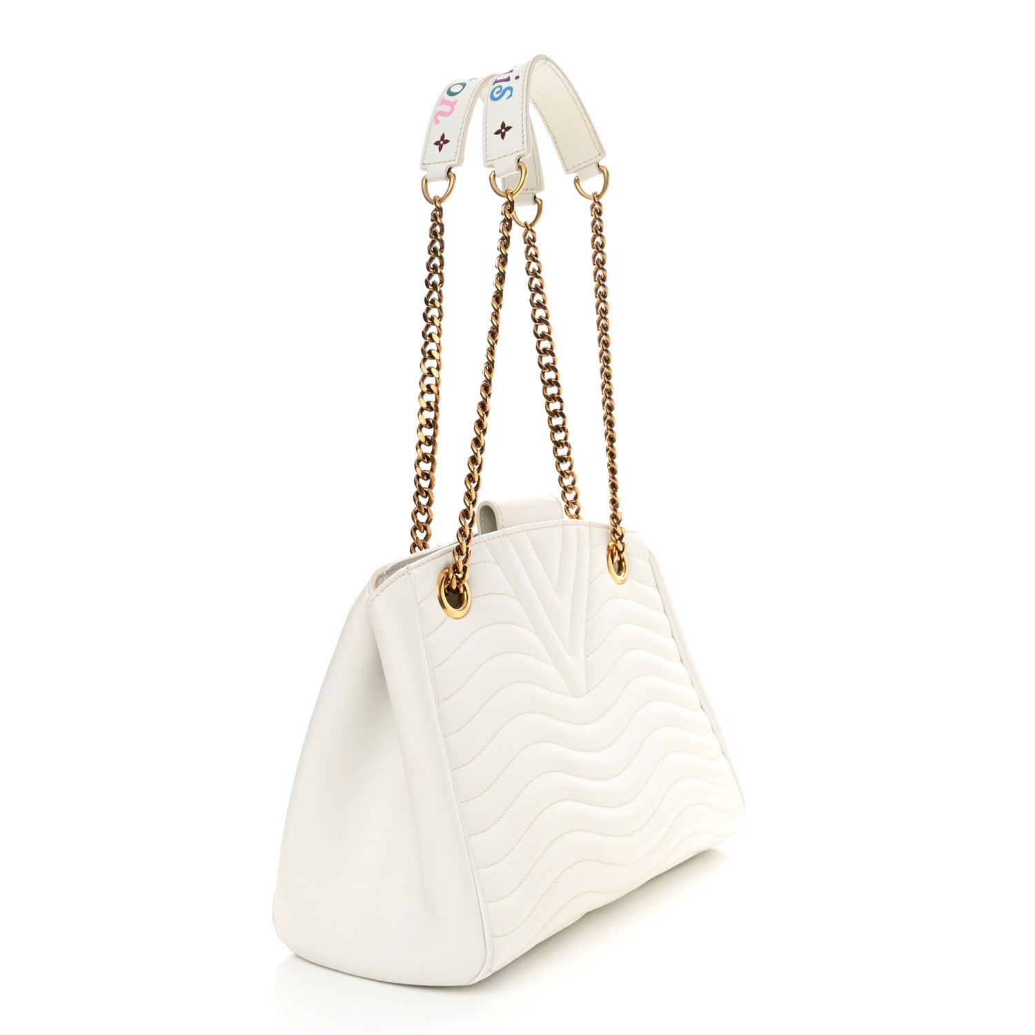 Louis Vuitton LOUIS VUITTON Calfskin New Wave Chain Tote Snow 3 of 16