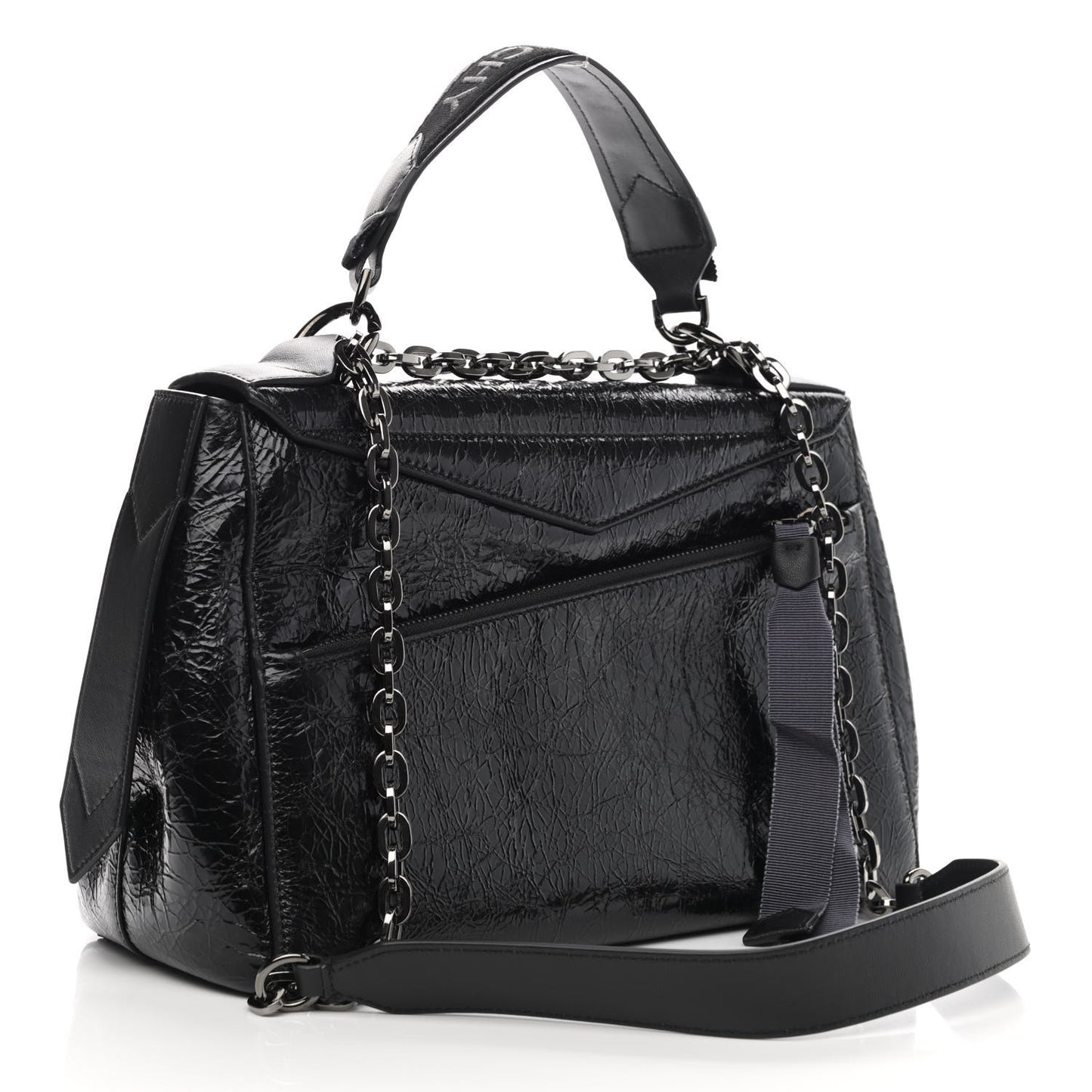 Creased Patent Calfskin Medium ID Flap Black