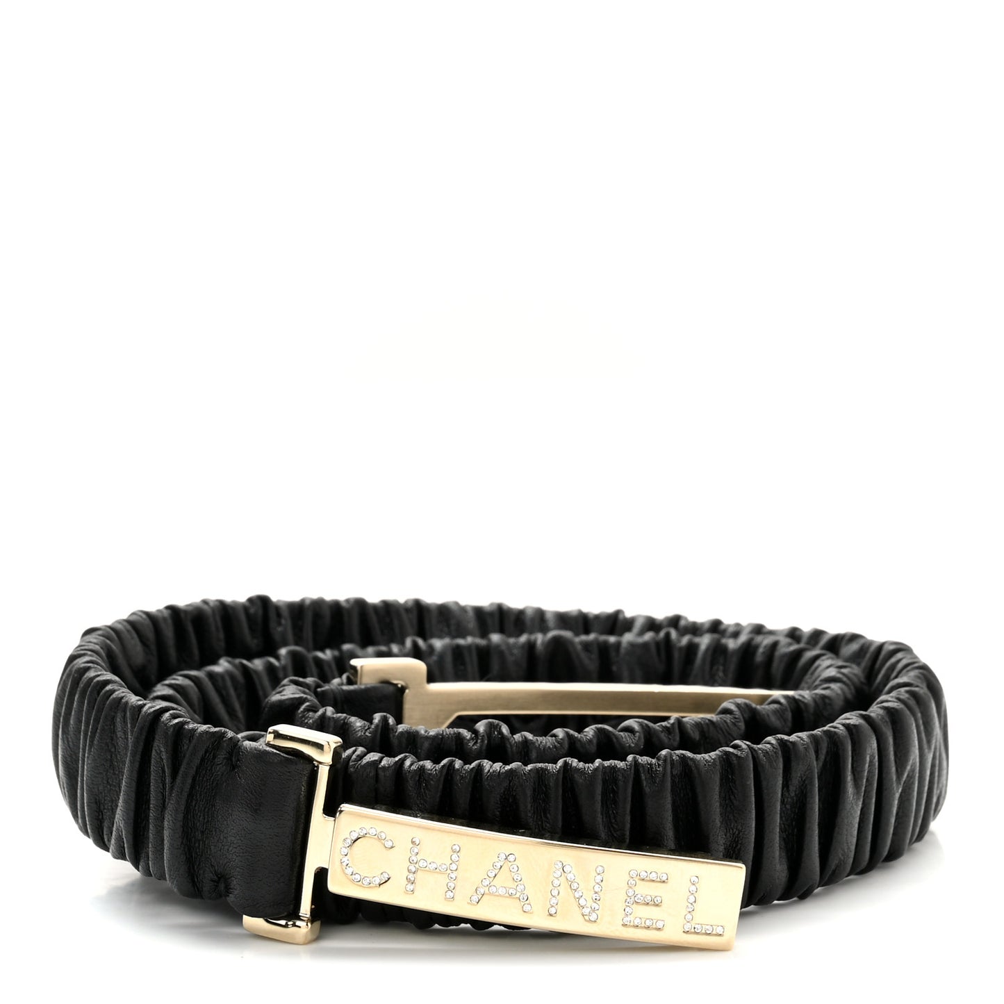 Lambskin Crystal Logo Belt 75 30 Black Gold