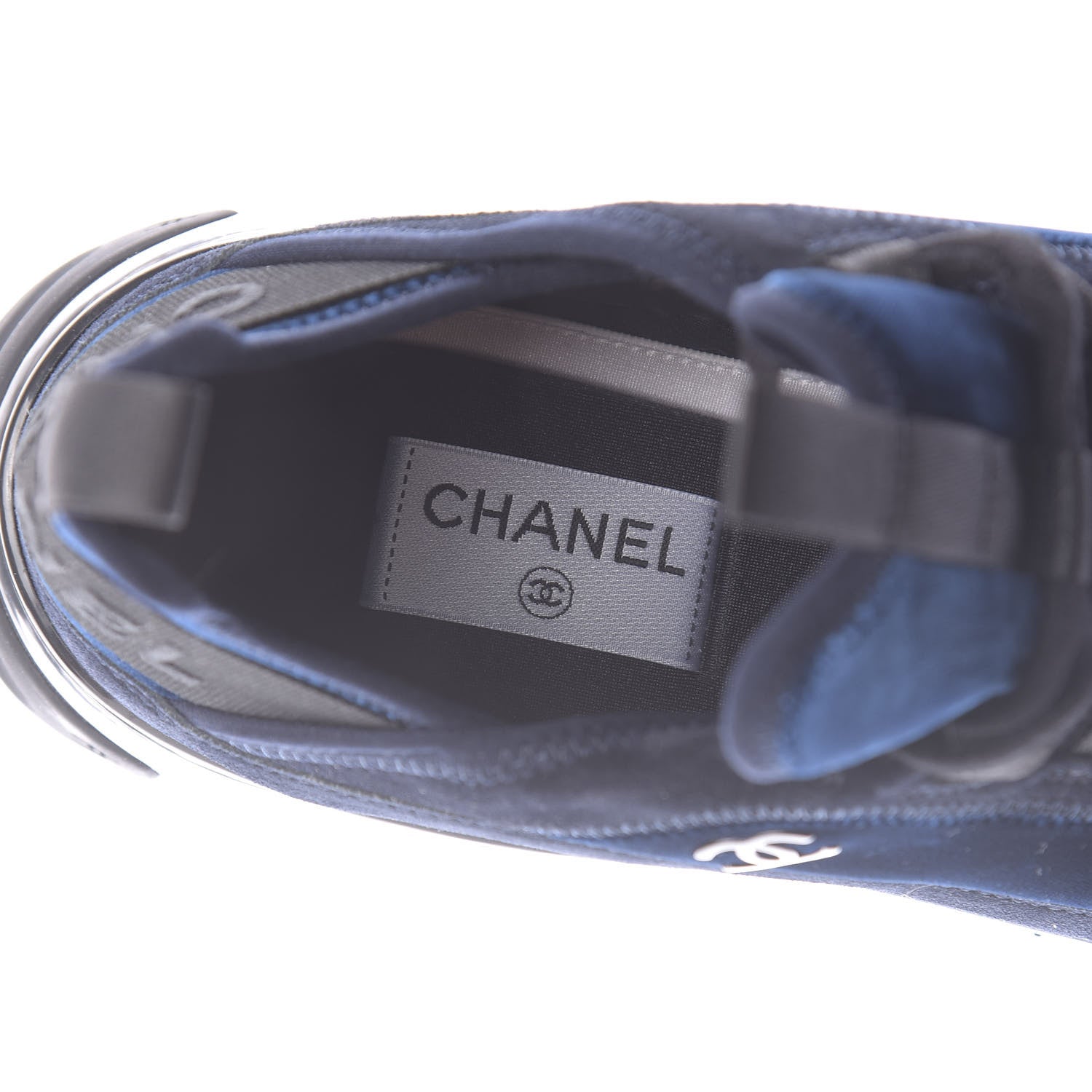 Chanel Suede Calfskin Velvet Grosgrain CC Sneakers 41 Navy Blue Black 8 of 11