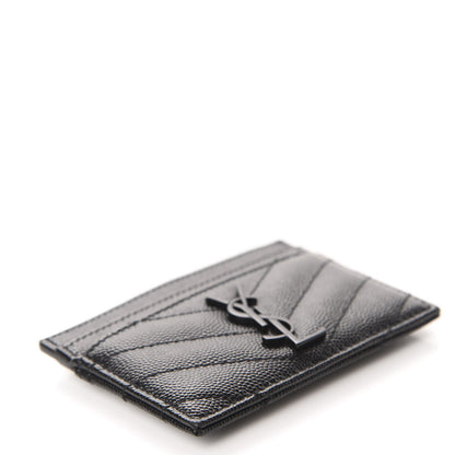 Saint Laurent Grain De Poudre Matelasse Chevron Monogram Credit Card Case Black 4 of 8