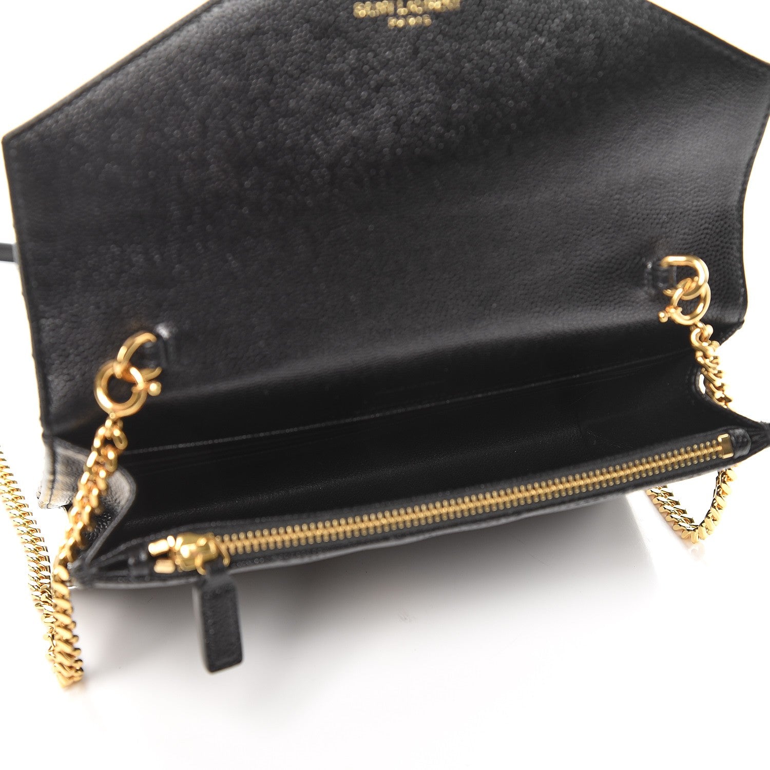 Saint Laurent Grain De Poudre Matelasse Chevron Monogram Envelope Chain Wallet Black 5 of 7