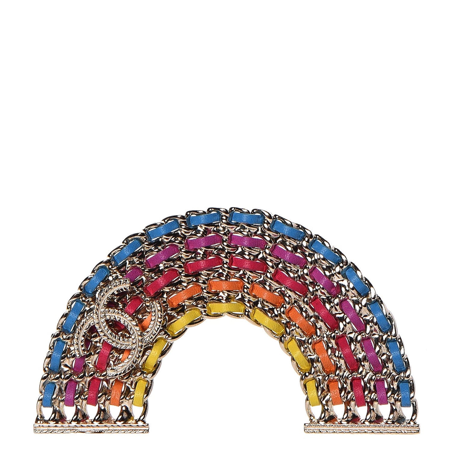 Lambskin Chain Rainbow CC Brooch Gold Multicolor