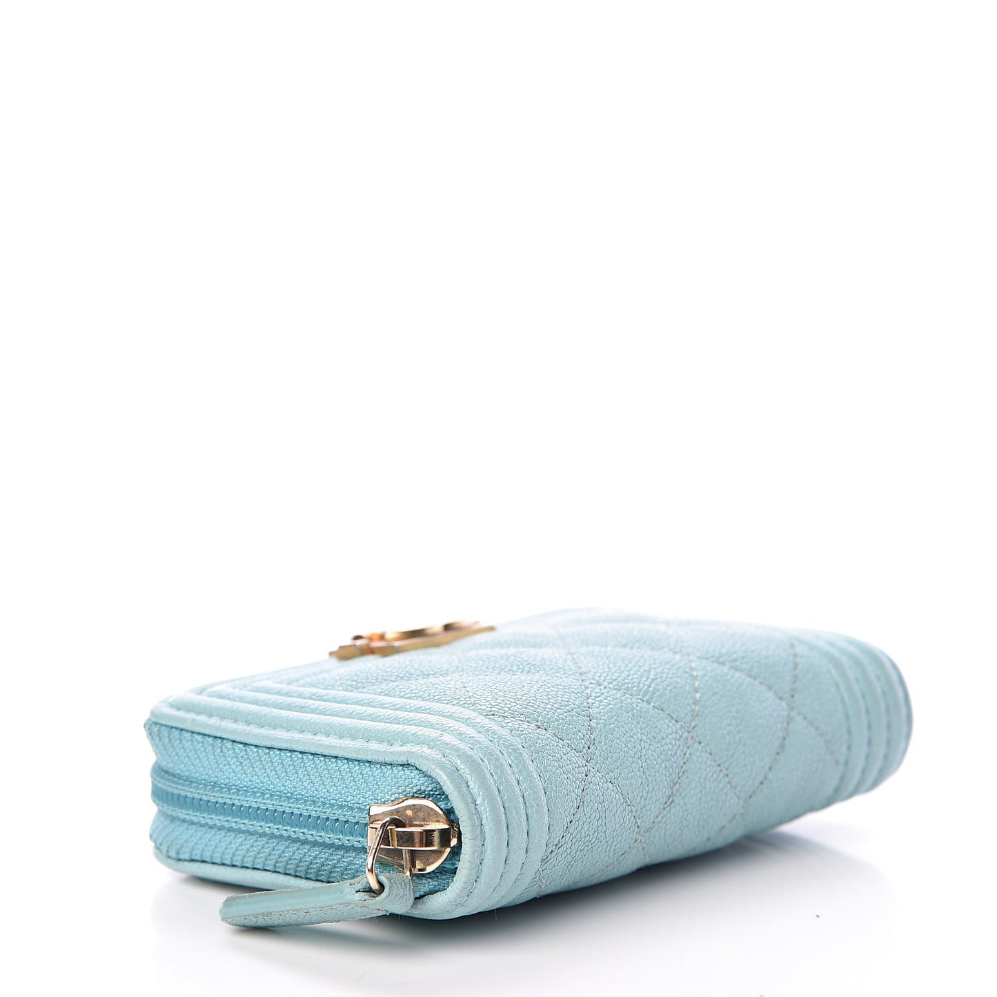Caviar Quilted Boy Zip Around Card Holder Light Blue