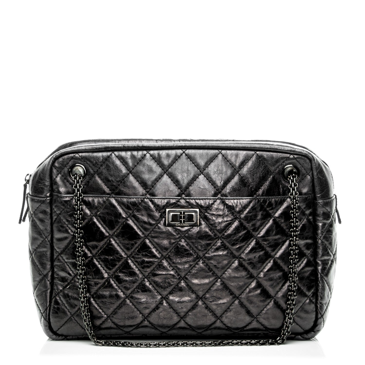 Chanel Metallic Aged Calfskin Quilted Large Reissue Camera Case Black 1 of 7