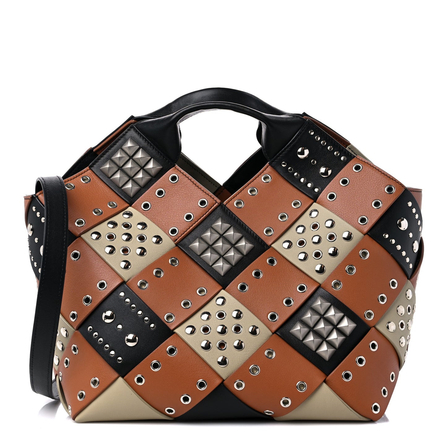 Calfskin Woven Studded Basket Surplus Bag Multicolor