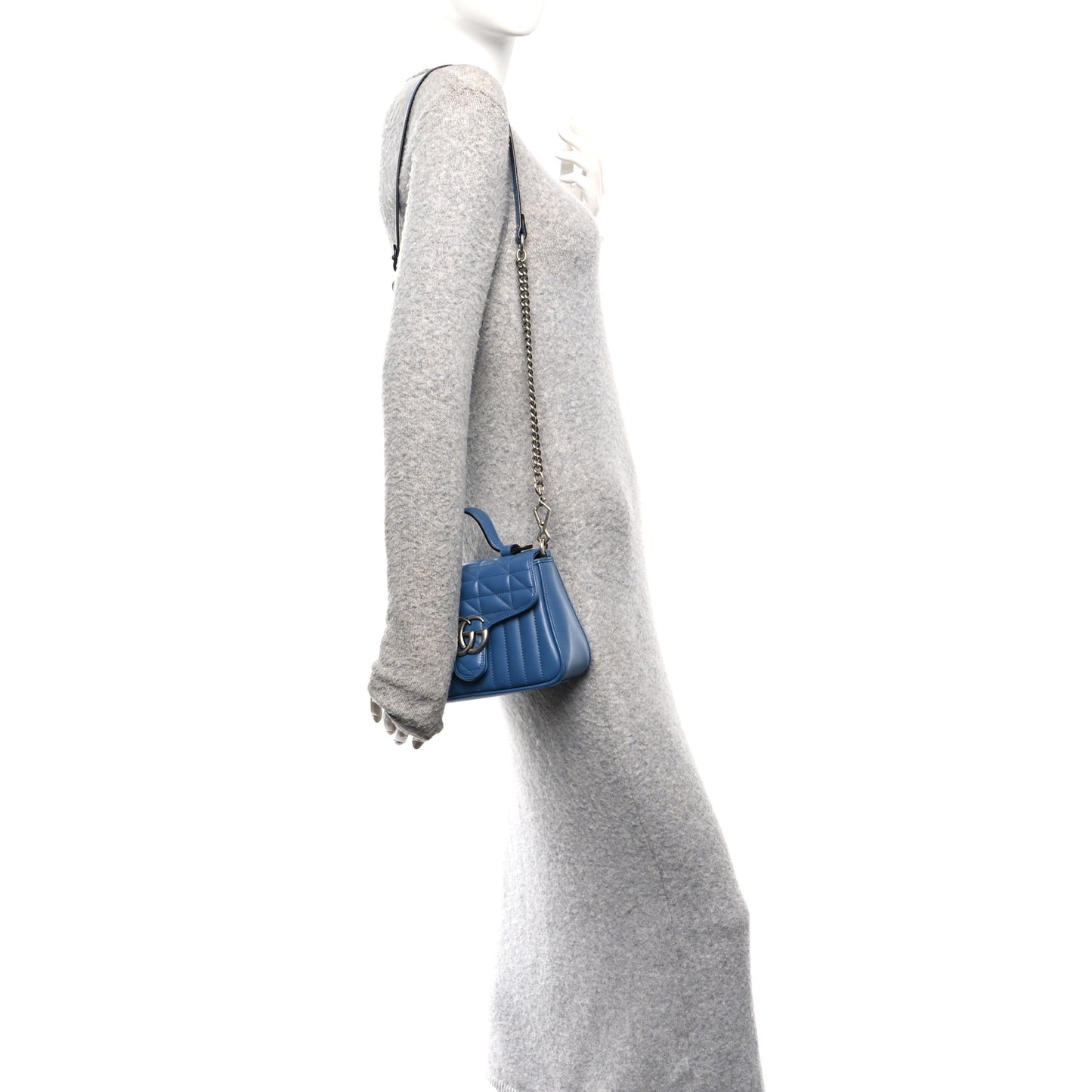 Calfskin Matelasse Aria Mini GG Marmont Top Handle Shoulder Bag Clear Blue