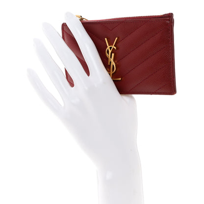 Saint Laurent Grain De Poudre Matelasse Chevron Monogram Fragments Zippered Card Case Opyum Red 2 of 8