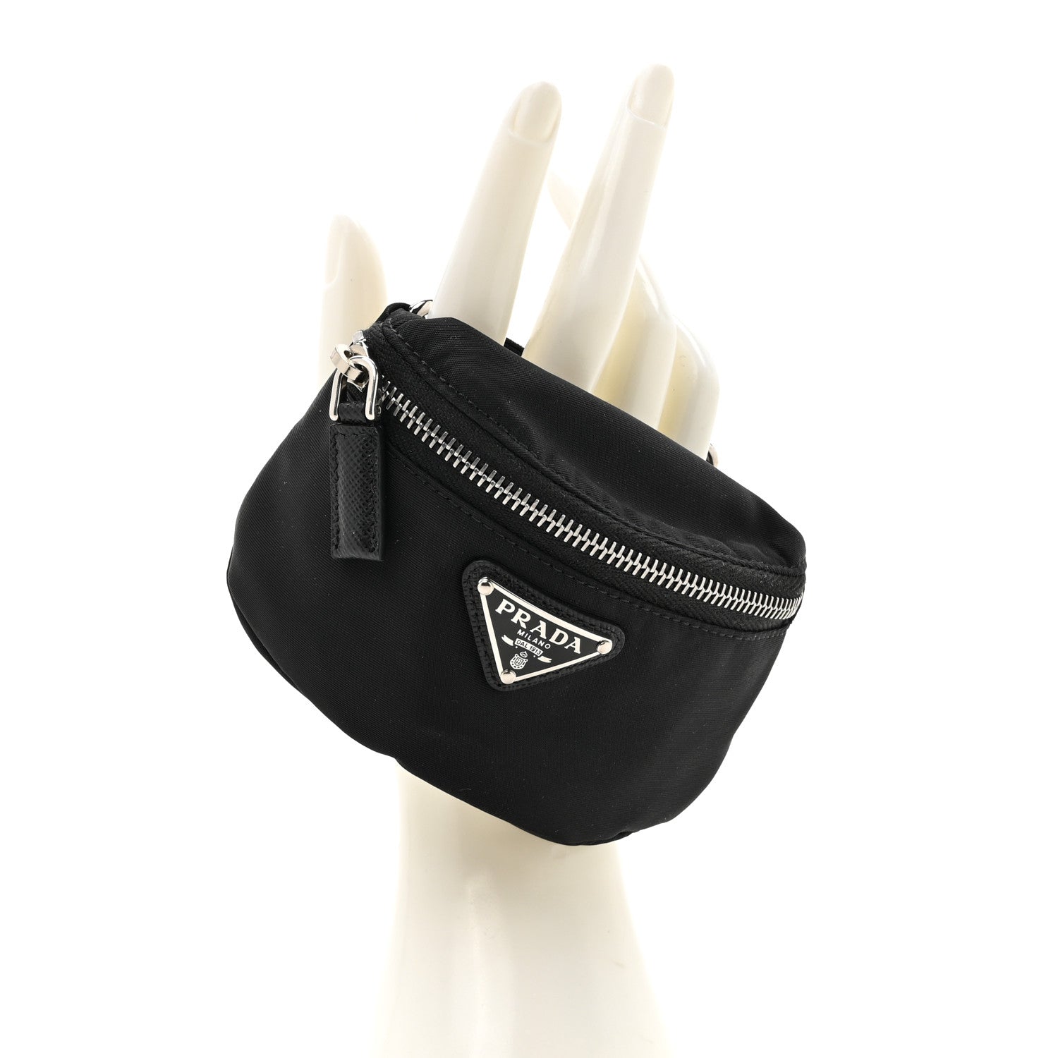 Prada Re-Nylon Travel Saffiano Metal Triangle Logo Mini Arm Pouch Black 2 of 7