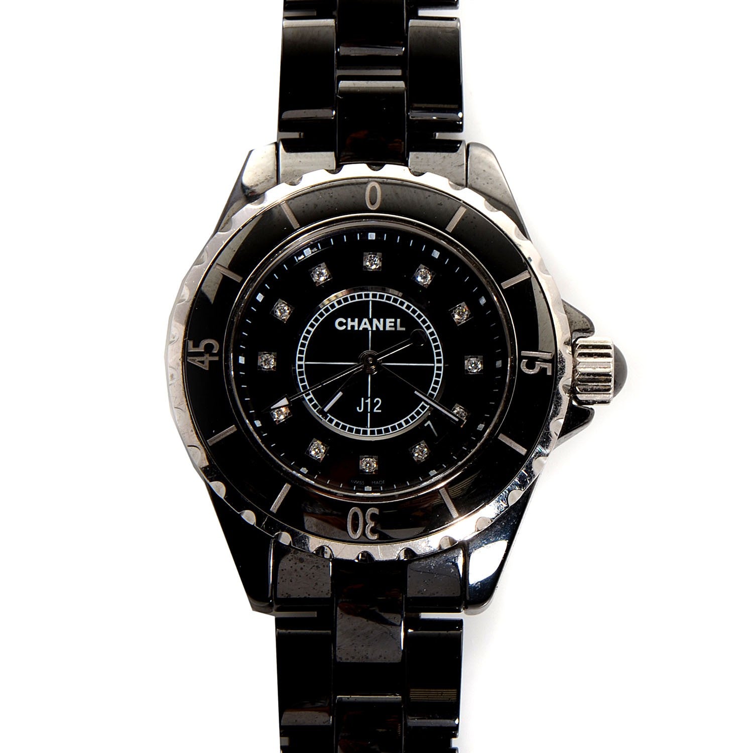 Chanel Stainless Steel Ceramic Diamond 33mm J12 Quartz Watch Black 1 of 6