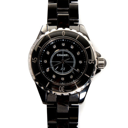 Chanel Stainless Steel Ceramic Diamond 33mm J12 Quartz Watch Black 1 of 6
