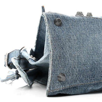 Balenciaga Washed Frayed Denim Crystal Neo Cagole City Handbag Blue 9 of 11
